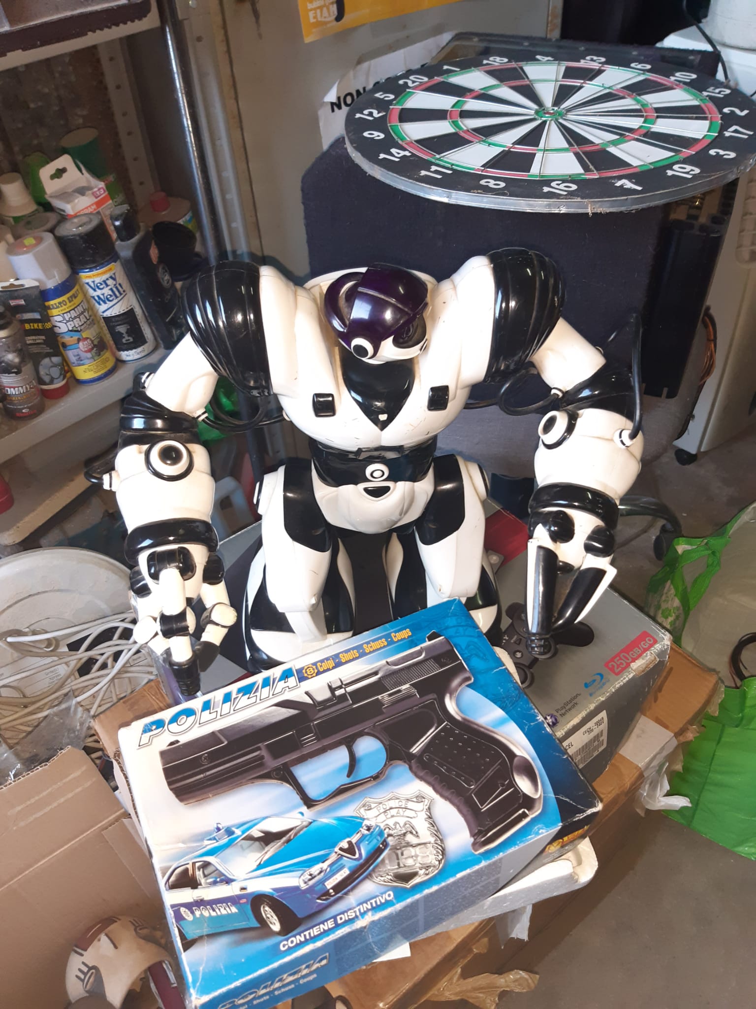 Black-and-white toy robot